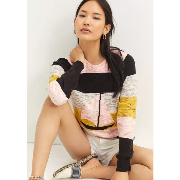 by Anthropologie Pink Multicolor Sailboat Striped Pullover Sweater Womens XS - Picture 1 of 5